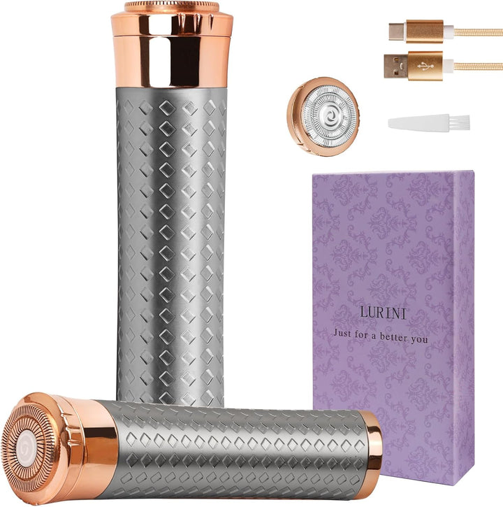 Facial Hair Removal for Women, Painless Rechargeable Hair Removal Device, Comes with 2 Replacement Heads, Portable Electric Shaver/Razor for Face, Chin, Upper Lip, Arms and Peach Fuzz (Purple)