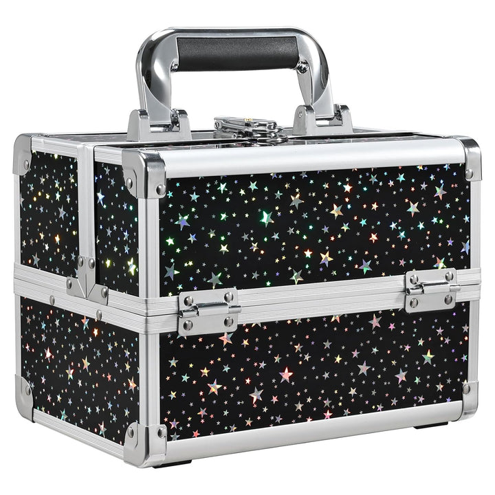 Makeup Train Case Makeup Case Organizer Portable Cosmetic Box Storage with 2 Trays Mirror Locking Make up Travel Case for Nail Kits Cosmetics Craft Traveling Makeup Box Mermaid Pink