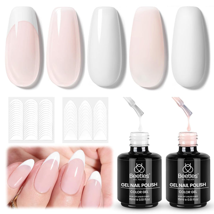 Beetles White Gel Nail Polish Black Gel Polish Kit 2 Pcs 15Ml Black and White Polish French Nails Soak off Led Nails Art Manicure Salon Diy at Home