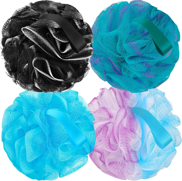 Bath Loofah Sponge Body Scrubber Shower Sponge Exfoliating Mesh Pouf Shower Ball Bath Sponges for Women and Men Bathing Accessories (4Pack 50G Colorful)
