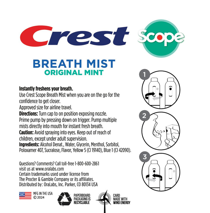 Scope | One 4-Pack of Mint Breath Mist Sprays (4 Total Sprays) - 0.24 Ounce (7Ml) - Made in an FDA Audited USA Facility