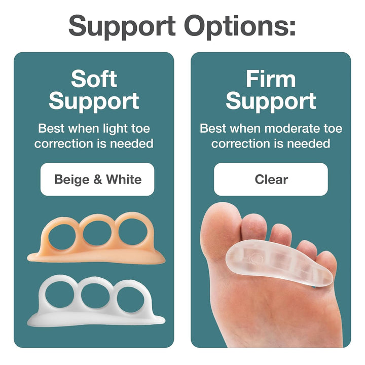 Hammer Toe Corrector for Women & Men | Triple Loop Gel Toe Spacers & Separators | Realign Bent, Crooked, Curled, Claw, Hammertoes | Soft Support for Straightening | 4 Pack, Beige