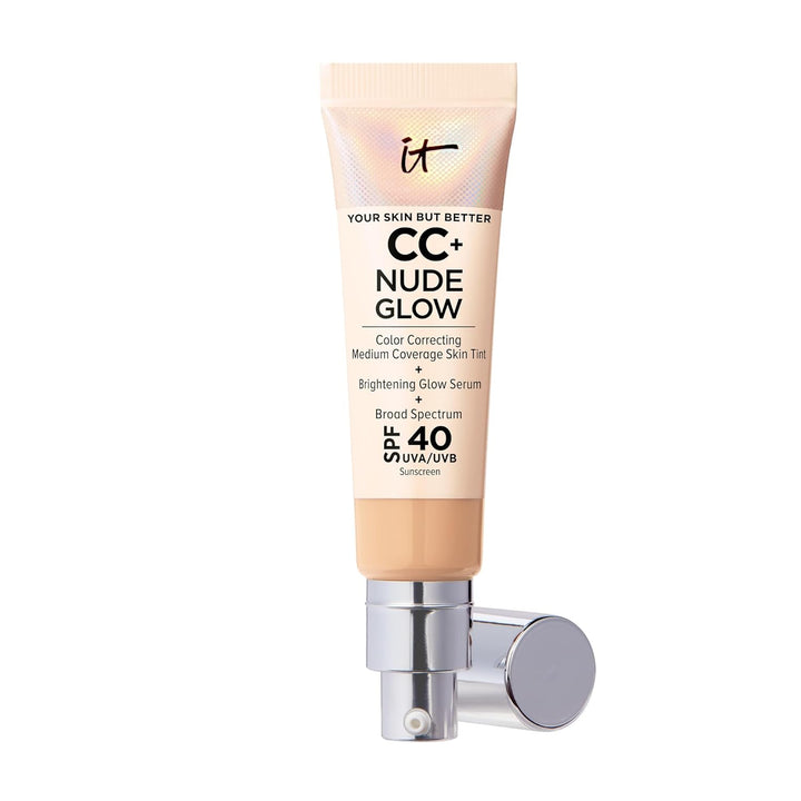 CC+ Nude Glow - Medium Coverage Foundation with SPF 40 & Brightening Glow Serum, Lightweight Skin Tint, 2% Niacinamide + Hyaluronic Acid, up to 24H Hydration, Normal/Dry Skin - 1.08 Fl Oz
