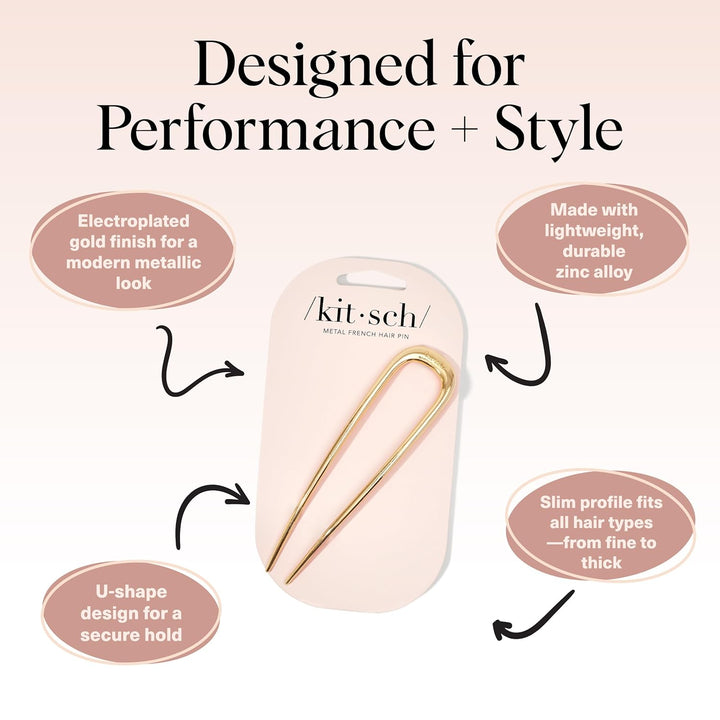 French Hair Pins for Women – Elegant & Durable Metal Hair Fork for Updos, Chignon, Bun & Twist Hairstyles, Secure Hold All Day, Comfortable Fit | Ideal Gifts for Women- Gold, 1Pc