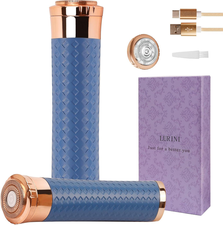 Facial Hair Removal for Women, Painless Rechargeable Hair Removal Device, Comes with 2 Replacement Heads, Portable Electric Shaver/Razor for Face, Chin, Upper Lip, Arms and Peach Fuzz (Purple)