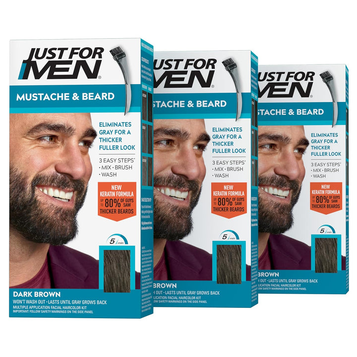 Mustache & Beard, Beard Dye for Men with Brush Included, with Keratin Biotin Aloe and Coconut Oil for Healthy Facial Hair - Dark Brown, M-45, Pack of 1 (Packaging May Vary)
