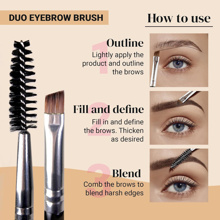 Eyebrow Brush Duo – Premium Angled Eye Brow Brush & Spoolie – Precision Eye Makeup Tool for Applying & Blending Powder, Gel & Liquids