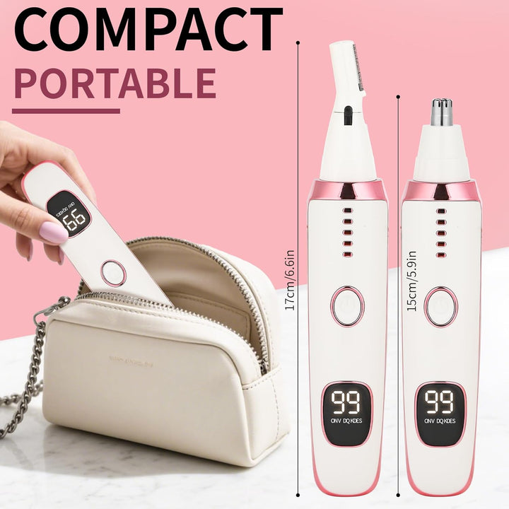 LED Display Ear and Nose Hair Trimmer Clipper for Women Men,2025 Rechargeable 2 in 1 Painless Eyebrow & Facial Hair Trimmer with Powerful Motor and Dual-Edge Blades Easy Cleansing (White)