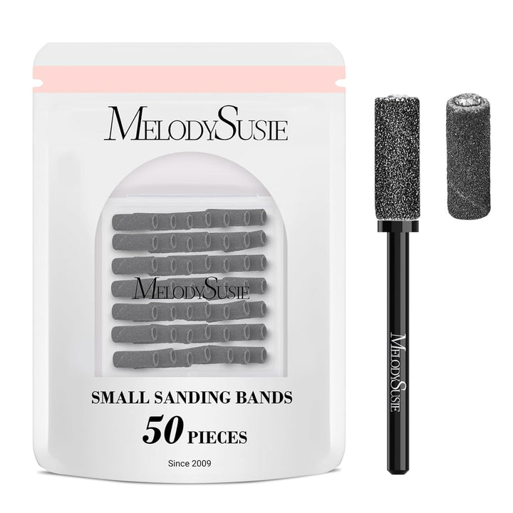 50 Pcs Nail Drill Bits Small Sanding Bands with 3.1Mm Mandrel Bit, 180 Fine Grit Nail File for Acrylic Nails Gel Manicures and Pedicure, Pink