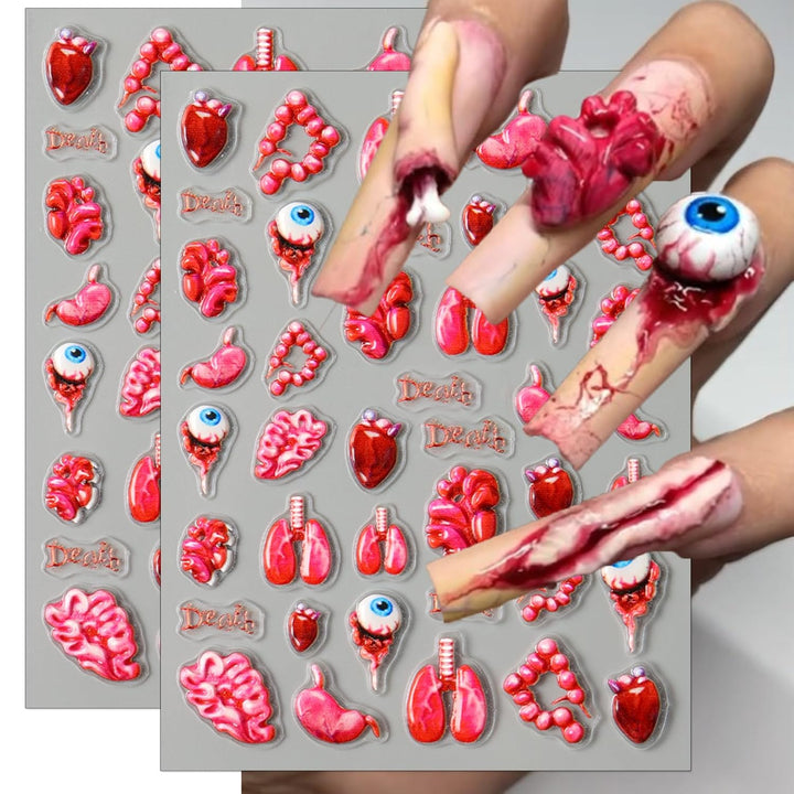 Halloween Nail Art Stickers, Gradient Pumpkin, Horror Mask Nail Decals, 3D Self-Adhesive Spider-Web Bat Design for DIY Nail Supplies Decoration (5 Sheets)