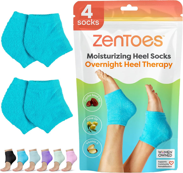 Moisturizing Socks for Cracked Heel Treatment - Vitamin E, Olive Oil and Jojoba Oil Infused Heel Socks to Soften and Hydrate (Fuzzy Blue, Regular)