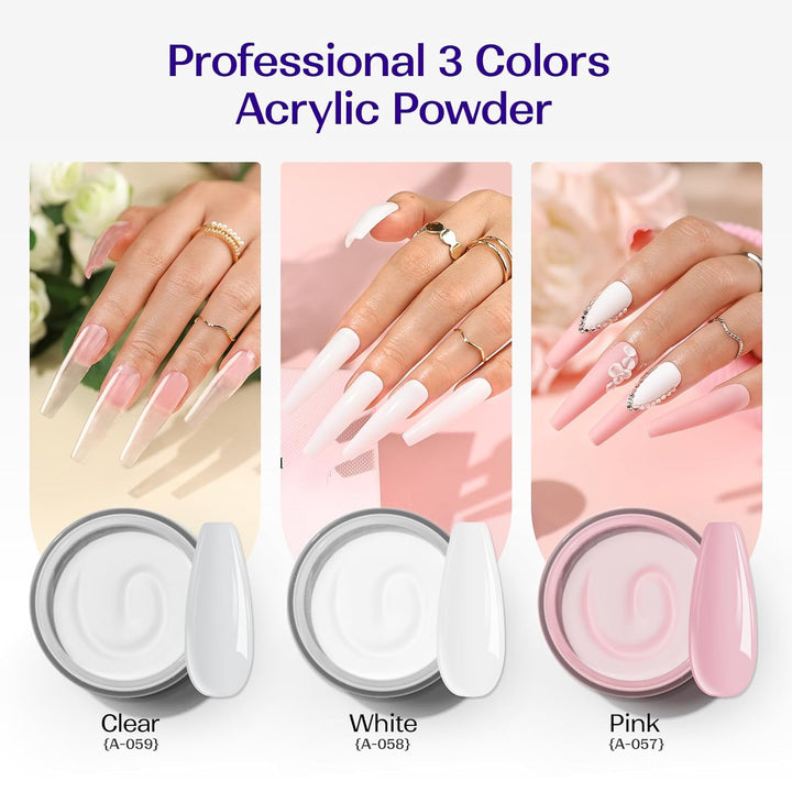 Acrylic Nail Kit for Beginners: Clear White Pink Powder and Liquid Set Professional Nails Kit Acrylic Set with Brushes for Home DIY