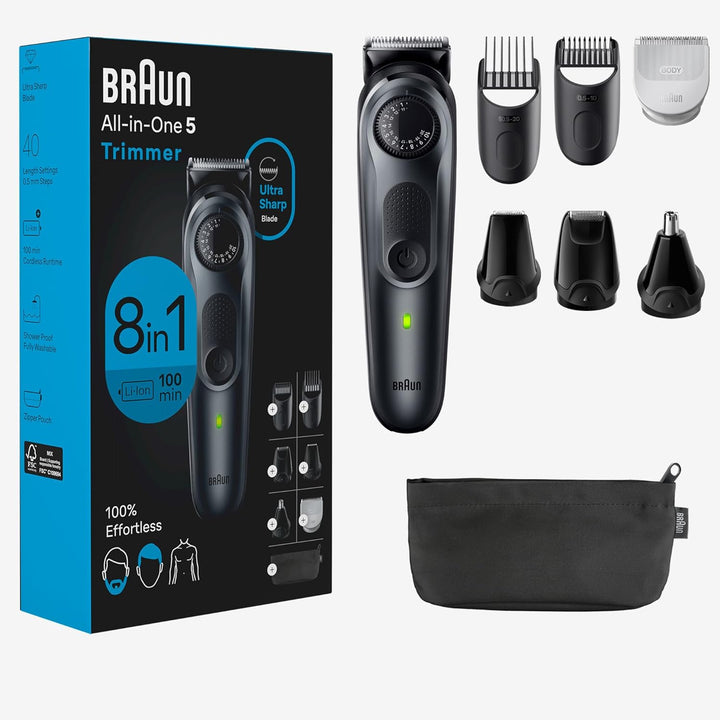 All-In-One Style Kit Series 5 5471, 8-In-1 Trimmer for Men with Beard Trimmer, Body Trimmer for Manscaping, Hair Clippers & More, Ultra-Sharp Blade, 40 Length Settings, Waterproof