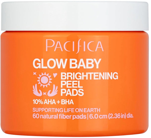 Glow Baby Brightening Peel Pads 10% AHA + BHA Exfoliating Face Pads for Glowing Skin Resurfacing Glycolic Acid & Salicylic Acid Pad to Smooth Texture & Minimize Pores Fragrance Free 60 Count