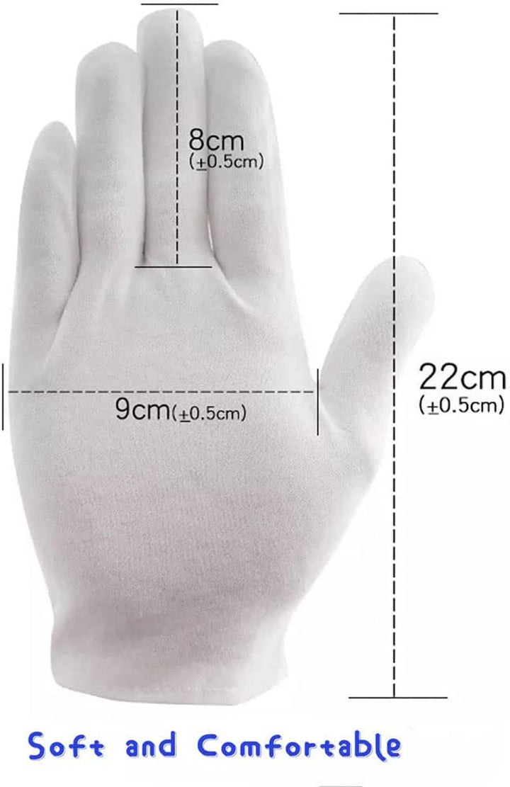 24 Pcs (12 Pair) White Cotton Gloves for Dry Hand Moisturizing Cosmetic Eczema Hand Spa and Coin Jewelry Inspection, Checking Gloves,Serving Gloves Stretchable Lining Gloves Moisturizing Gloves
