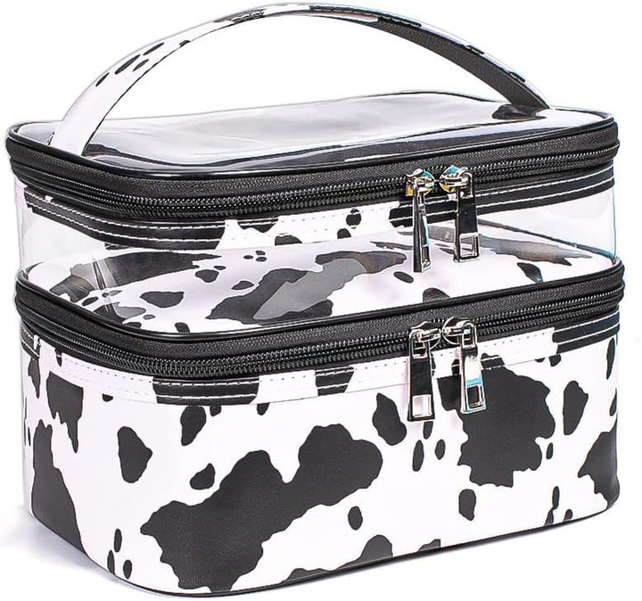 Double-Layer Cosmetic Bag Makeup Bag Travel Makeup Bag Makeup Bags for Women Cosmetics Cases Portable Waterproof Foldable (Leopard)