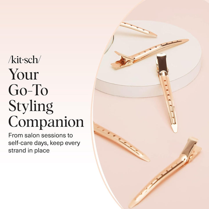 Professional Alligator Clips for Hair Styling – 3.5" Aluminum Hair Sectioning Clips for Salon & Makeup Application | Ideal Gifts for Women – Rose Gold, 6 Pcs