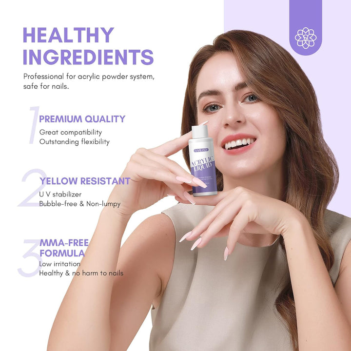 Monomer Acrylic Nail Liquid: 4 Oz Acrylic Liquid Monomer with #12 Acrylic Nail Brush for Acrylic Powder Application, Non-Yellowing Acrylic Nail Monomer Liquid for DIY Home & Nail Salon Use