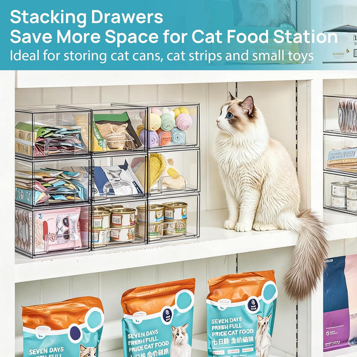 4 Pack Small Clear Stackable Storage Drawers,Acrylic Bathroom Makeup Organizer,Plastic Storage Bins for Vanity, Undersink, Kitchen Cabinets, Pantry, Home Organization