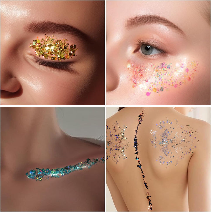 Body Glitter Face Glitter Makeup Festival Glitter, 12 Colors Face and Body Glitter Gel, Hair Glitter Gel, Body Makeup
