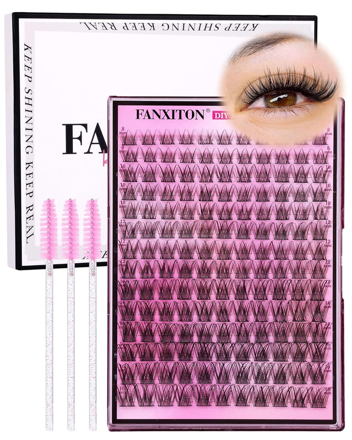 DIY Lash Extension Kit Volume Lash Clusters 40D+50D D Curvature Individual Lashes Lash Clusters Kit Thick Eyelash Extension Kit 280 Pcs Thin Band Cluster Lashes Lash Bond and Seal Tweezers