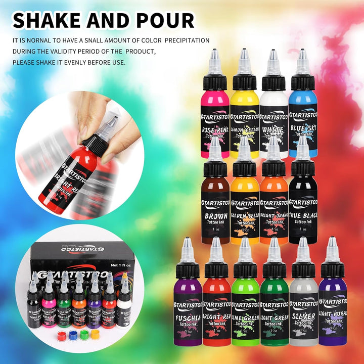 Professional Tattoo Ink Set 14 Colors 1OZ (30Ml) Vegan-Friendly Pigment Tattoo Ink Supplies Ink...