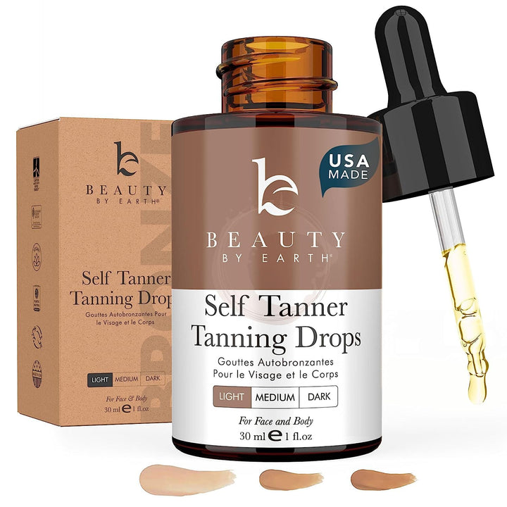 Self Tanning Drops - USA Made with Natural & Organic Ingredients, Medium Face Tanning Drops to Add to Lotion, Moisturizing Bronzing Tanner for Face & Body, Toxin Free Tanner for Fake Tan