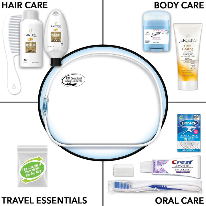 Women'S Deluxe 10 Piece Kit with Travel Size TSA Compliant Essentials Featuring: Pantene Hair Products in Reusable Toiletry Zippered Bag