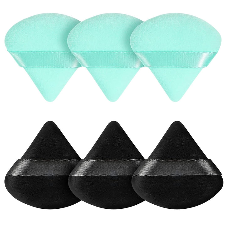 6 Pcs Powder Puff Face Soft Triangle Makeup Puff Velour Makeup Sponge Stocking Stuffers for Loose Powder (Black)