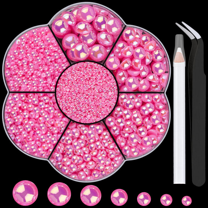 Nail Art Flat Back Half round Pearl Kits 3, Mixed Sizes 6000 Pcs White Small Pearls for Nails with Picking Tools for Graduation Cap Decorations Home DIY Body Face Craft Salon Use