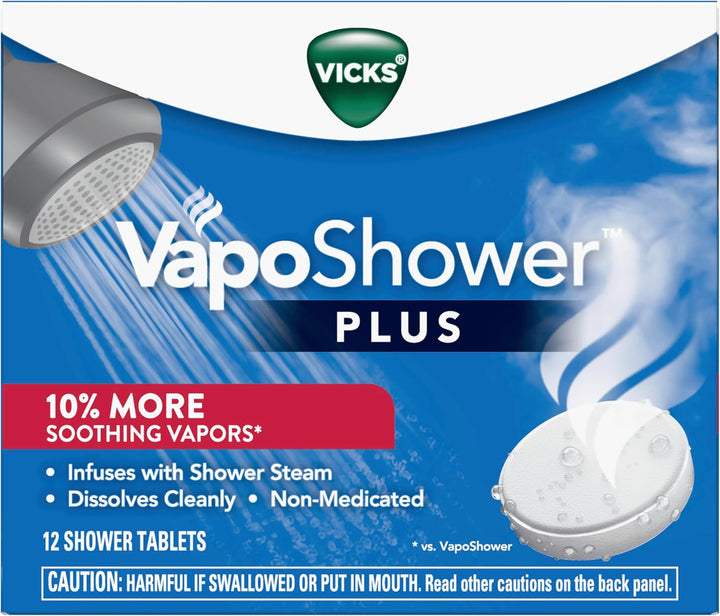 , Vaposhower Plus, Shower Steamers, Eucalyptus Shower Steamer & Menthol Scent, Clean Dissolving Vapor Shower Tablets, Aromatherapy Shower Steamer & Shower Bombs, 12 Count