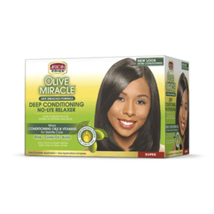 Olive Miracle Deep Conditioning No-Lye Relaxer Super - Contains Aloe Vera, Castor Oil & Biotin to Condition, Moisturize & Protect Hair, 1 Kit
