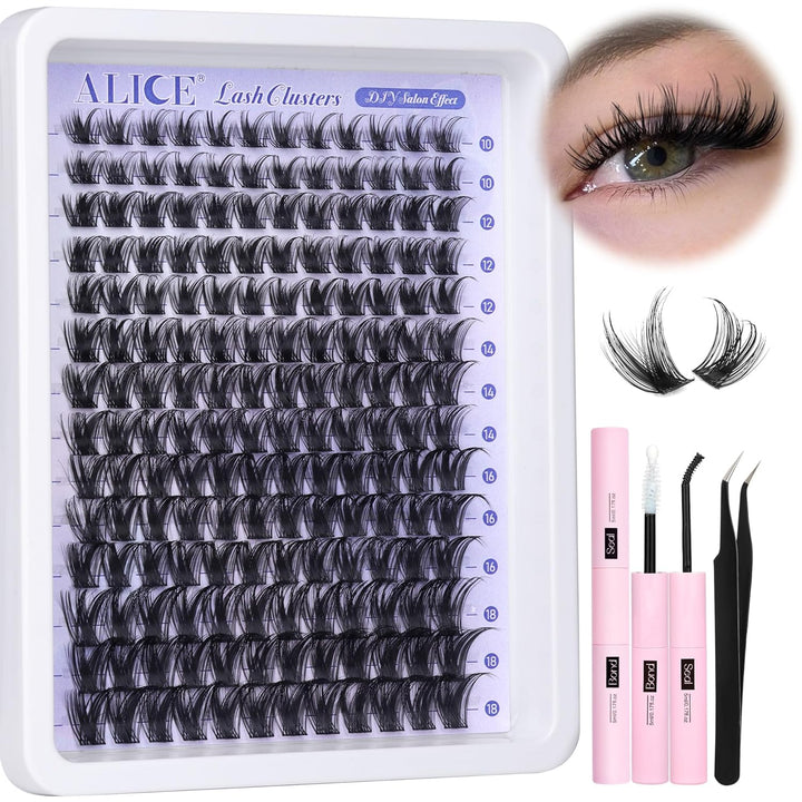 Lash Clusters Wispy Eyelash Clusters 10-18Mm 168Pcs Cluster Eyelash Extensions Natural Volume Lash Extensions DIY Individual Lashes Clusters with Soft Thin Band