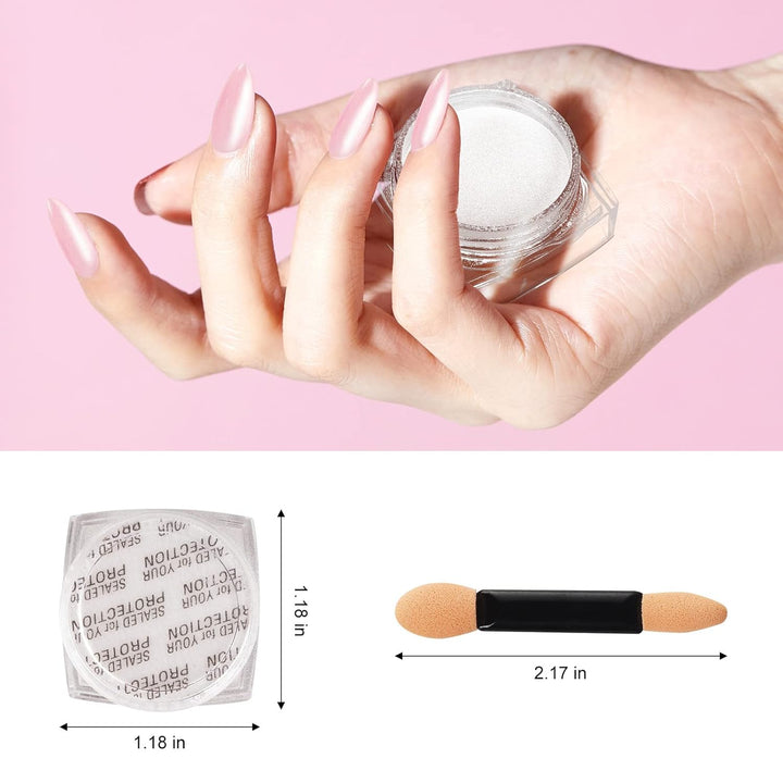 2 Jars Chrome Nail Powder White and Red Pearl, Iridescent Aurora Powder Metallic Mirror Effect Pigment Pearlescent Mermaid Pearl Dust Kit, Decoration Acrylic Resin Craft