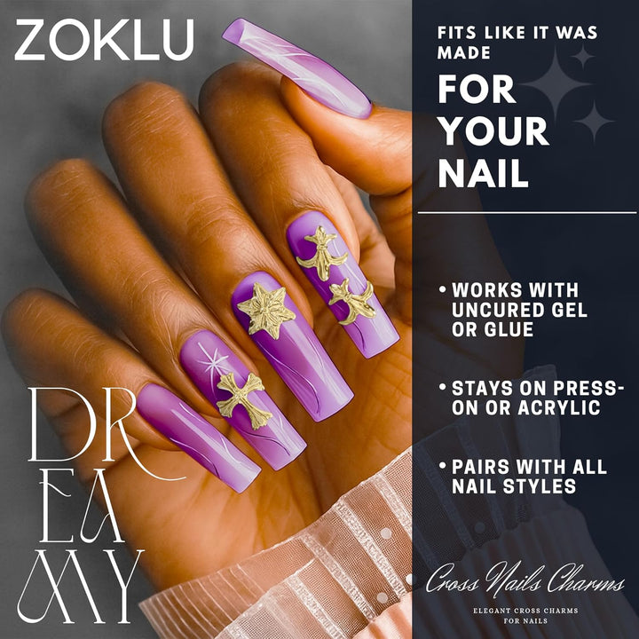 100 Pcs Gold Cross Nail Charms and Gems – 3D Gold Nail Charms Crosses, Made from Acrylic & Metal Alloy for Y2K DIY Designs – Durable and Easy-To-Apply Accessories for Creative Eye-Catching Manicures