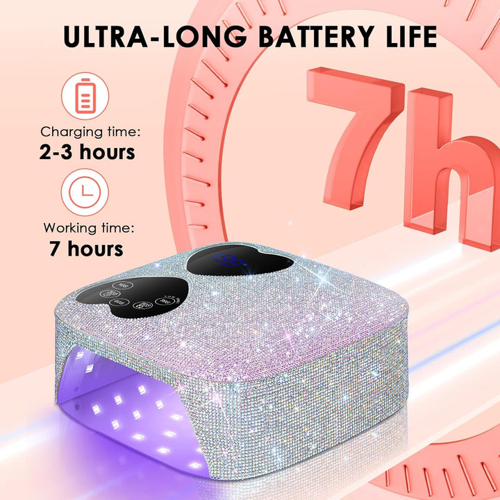 UV LED Nail Lamp Cordless,  80W Rechargeable UV Light for Gel Nails, Professional Gel Light Dryer with 5 Timers & Mirror Base, Sparkling Rhinestones Diamond Curing Lamp for Salon & Home