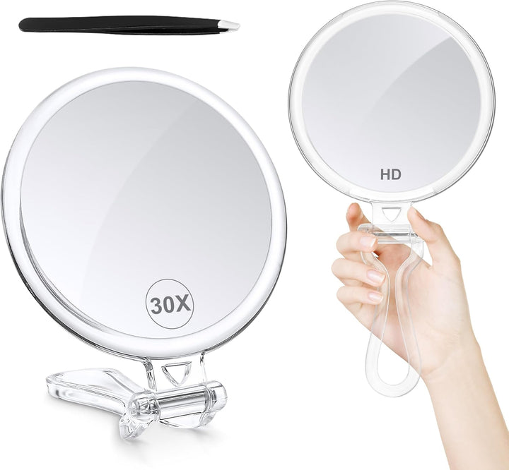 30X Magnifying Mirror for Travel with Handle, Double-Sided 1X/30X Magnification Hand Mirror for Makeup,Travel Mirror for Desk 5 Inches