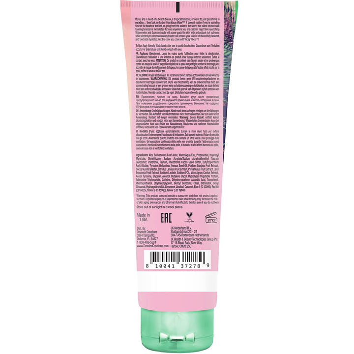 Vacay Vibes Tanning Lotion – Indoor/Outdoor Tropical Bronzing Cocktail Infused with Skin Quenching Watermelon and Guava Extracts, plus Electrolyte Enhanced Coconut Water – 8.5 Oz.