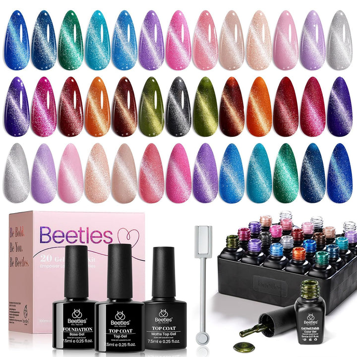 Beetles Gel Nail Polish Kit with U V Light -54 Pcs Gel Nail Kit Four Seasons Glow 32 Colors Set with Base Matte & Glossy Top Coat Soak off Home DIY Manicure Nails Beginners Gifts for Women Teen Girls