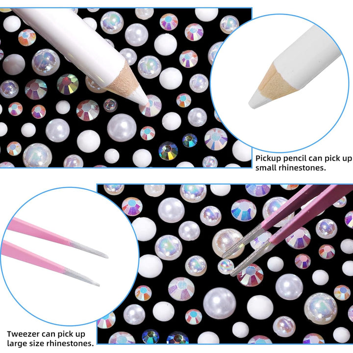 12000 Pcs White Flatback Pearls and Rhinestones for Crafting, 3-5 Mm Jelly Resin Rhinestones, Mixed Size Half Pearl Bedazzling Gems for Nail DIY Crafts Mugs Bottles Tumblers Clothes Makeup