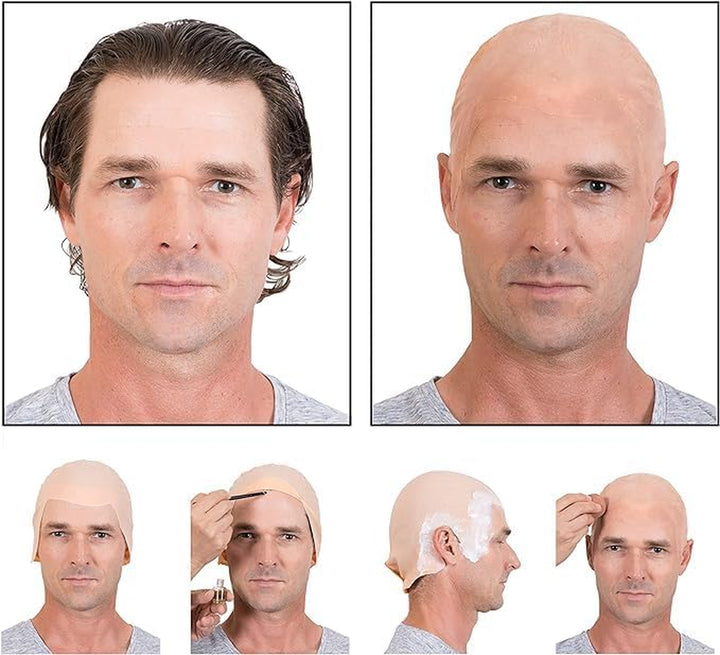 Latex Bald Cap for Adults - Beige Realistic Head Skin Bald Cap Wig for Men and Women - Halloween Costume Makeup Accessory for Theater, Cosplay and Dressup Apparel