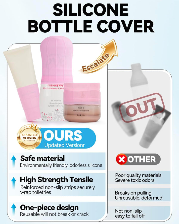 16 Pack Silicone Bottle Cover,Travel Essential for Women Men,Cruise Ship Essentials 2025,Beach Vacation Essentials,Travel Size Toiletries,Airplane Travels Accessories Elastic Sleeves for Leak Proofing