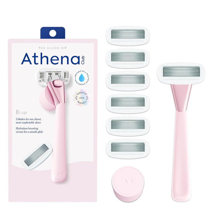 Women'S Razor Shave Kit, 1 Rose Razor Handle + 6 Blade Refills + Super Pink Glossy Shave Oil
