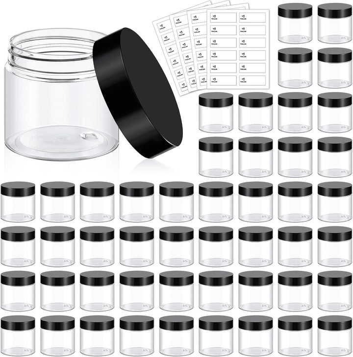 4 Oz Plastic Container Jars with Lids and Labels BPA Free, Empty round Clear Cosmetic Slime Jars for Lotion, Cream, Ointments, Body Butter, Makeup, Travel Storage (12 Pack)