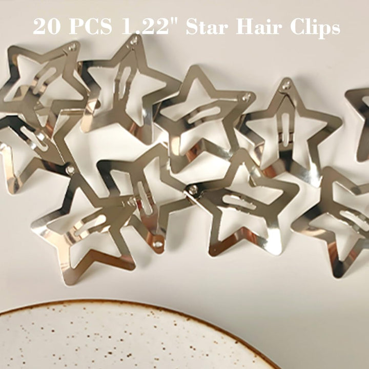 20 PCS 1.22" Star Hair Accessories - Non-Slip Metal Snap Clips and Barrettes for Girls & Women, Y2K Style