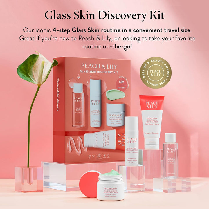 - Glass Skin Discovery Kit (4 Products) - 1 Cleanser, 1 Essence, 1 Serum & 1 Cream - Skin Care Set - Acne Routine - Travel Essentials - Self Care - Vegan & Cruelty Free - Korean Beauty