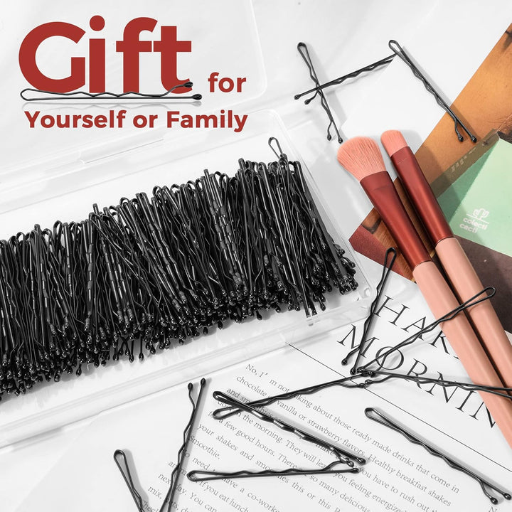 300 Pcs Bobby Pins Black, Hair Pins for Women Girls and Kids, Invisible Wave Hair Clips Bulk with Storage Box, Pain-Free Hairpins（2 Inch Black）