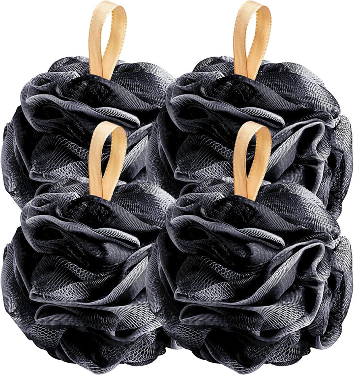 Loofah Bath Sponge Shower Loofahs, 4 Pack Soft Loofa Exfoliating Body Scrubber Mesh Shower Puff Pouf Ball Luffa for Men and Women(50G/Pcs)