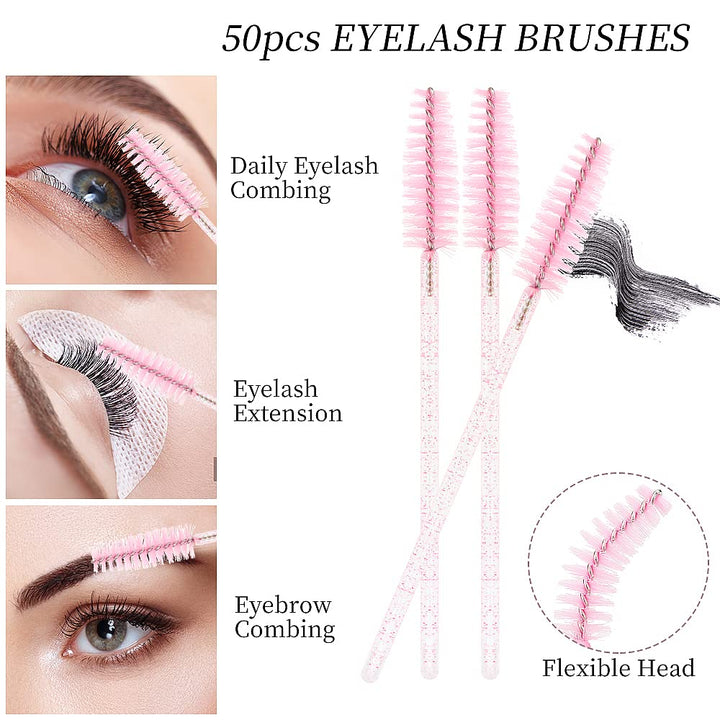 200Pcs Eyelash Extension Supplies Kit,Disposable Lash Spoolies Brushes Micro Swab Brushes Mascara Wand Lip Brushes for Eyelash Extension Tattoo Lipstick Applicator (Crystal Pink)