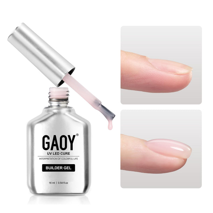 Clear Builder Gel for Nails, 16Ml Nail Strengthener in a Bottle, Nail Extension Hard Gel, Soak off Long Lasting UV Light Cure, Base Coat Top Coat Needed